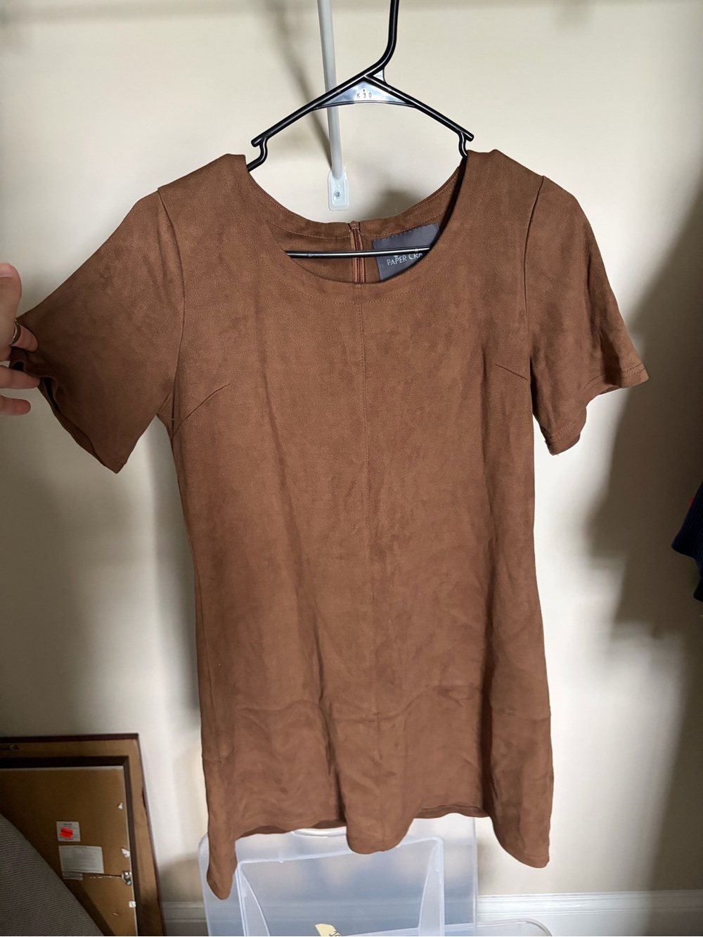 Paper Crane Brown Short Sleeve Faux-Suede Dress